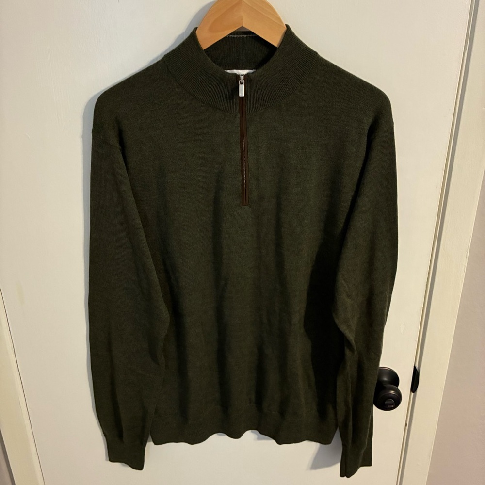 Peter Millar Men's Olive Green Quarter ZipSweater